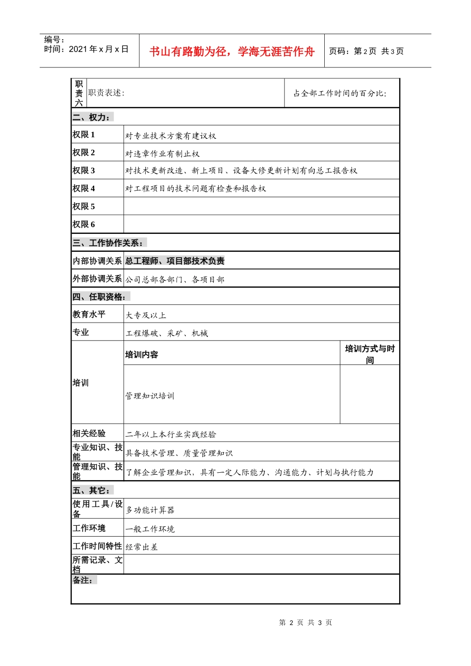 爆破工程师岗位说明书_第2页