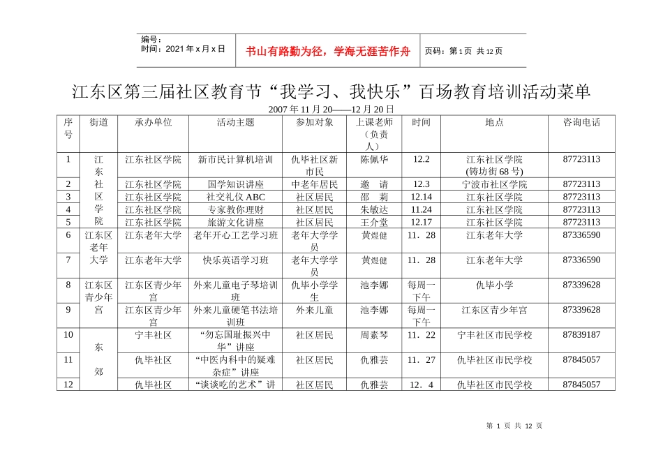 江东区“我学习我快乐”百场教育培训活动菜单-宁波市江东区_第1页