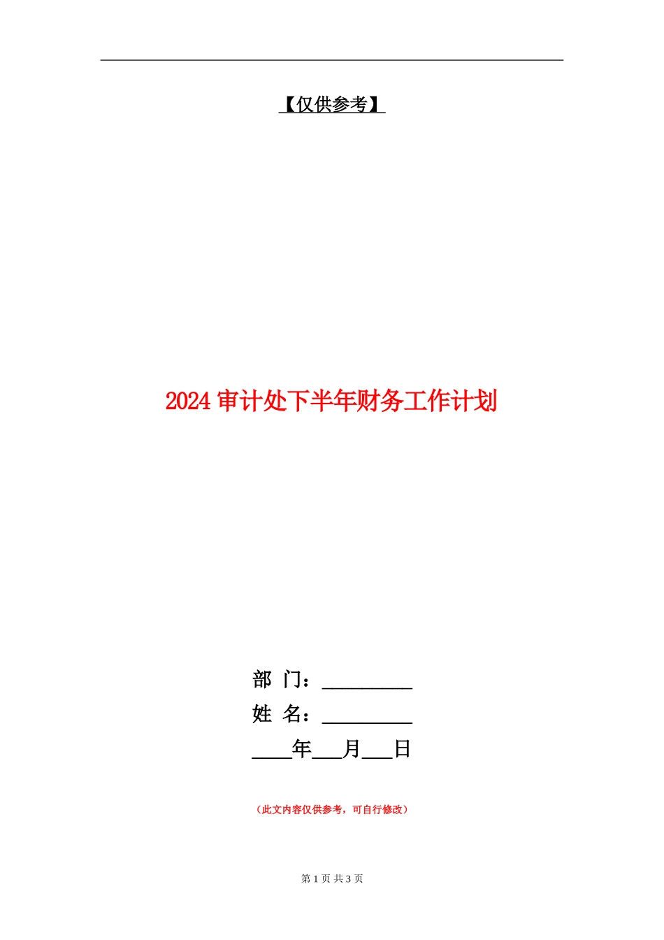 2024审计处下半年财务工作计划_第1页