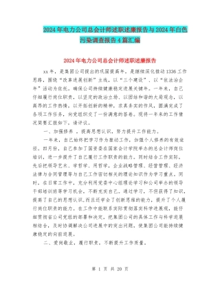 2024年电力公司总会计师述职述廉报告与2024年白色污染调查报告4篇汇编