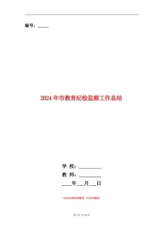 2024年市教育纪检监察工作总结