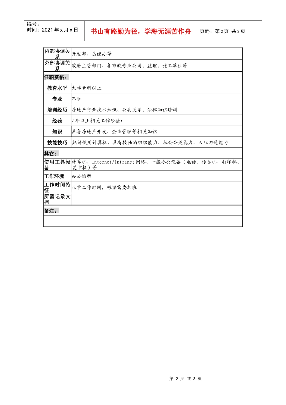 某地产企业工程外联岗位说明书及KPI指标_第2页