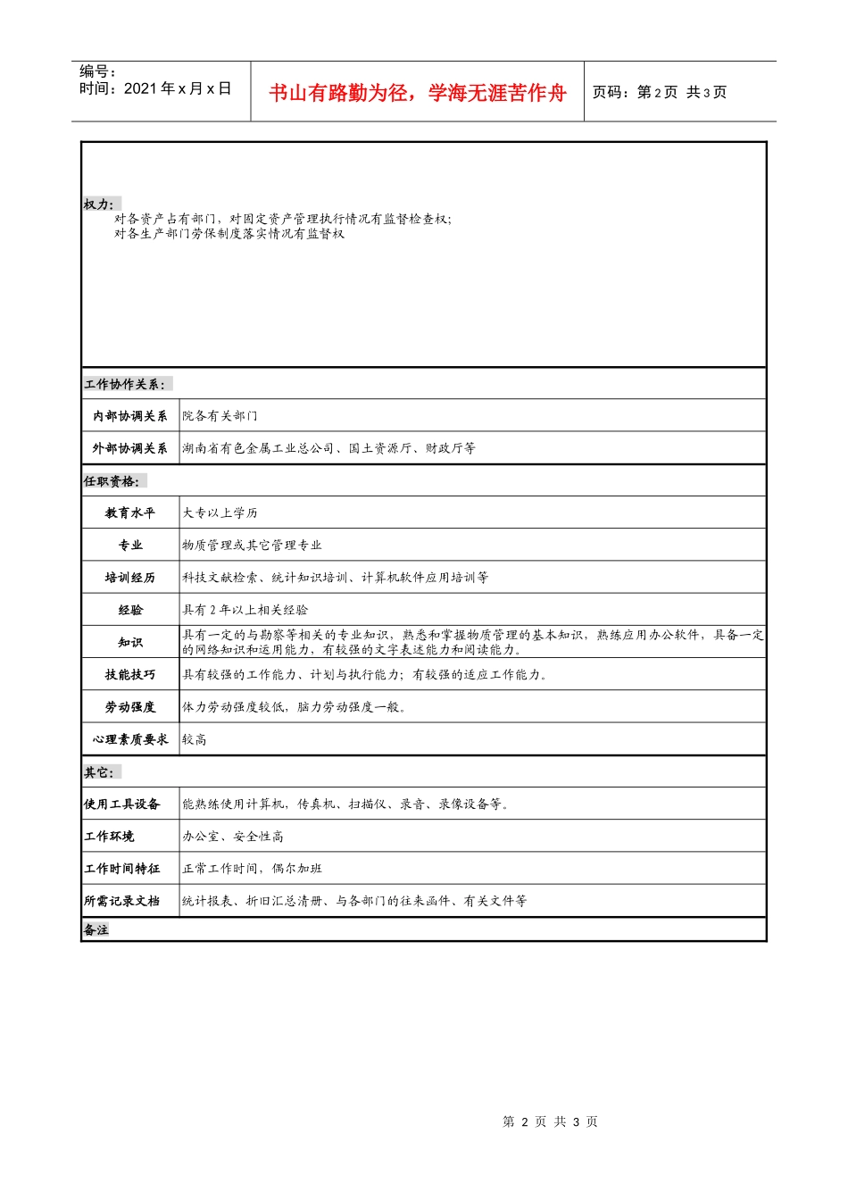 某勘测设计研究院物质管理职务说明书_第2页