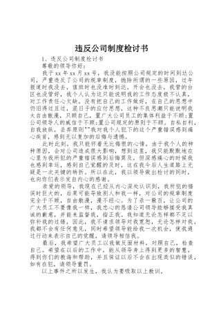 违反公司规章制度细则检讨书