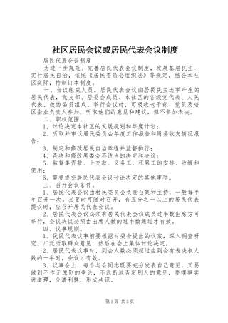 社区居民会议或居民代表会议规章制度 