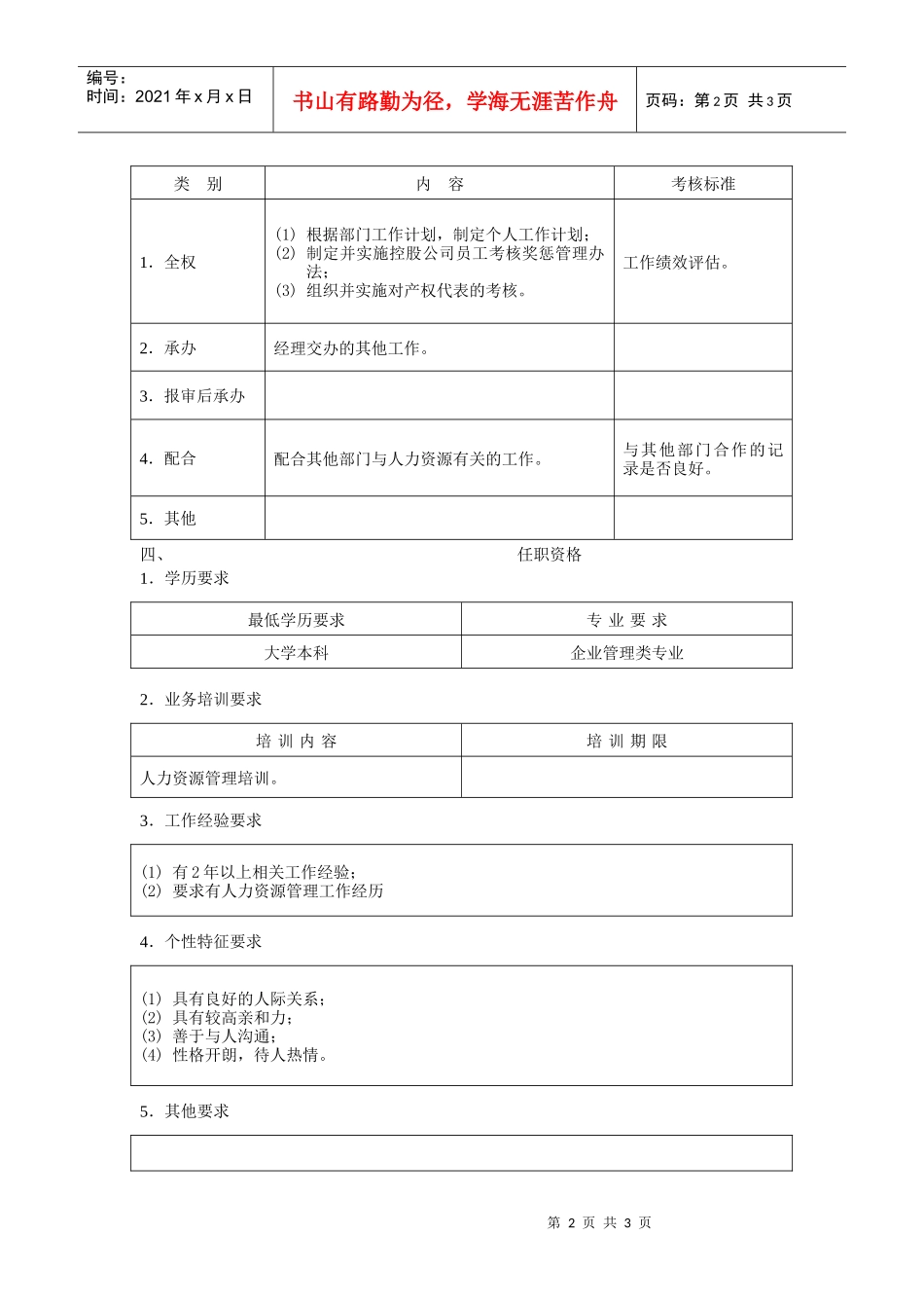 考核管理员职位说明书_第2页