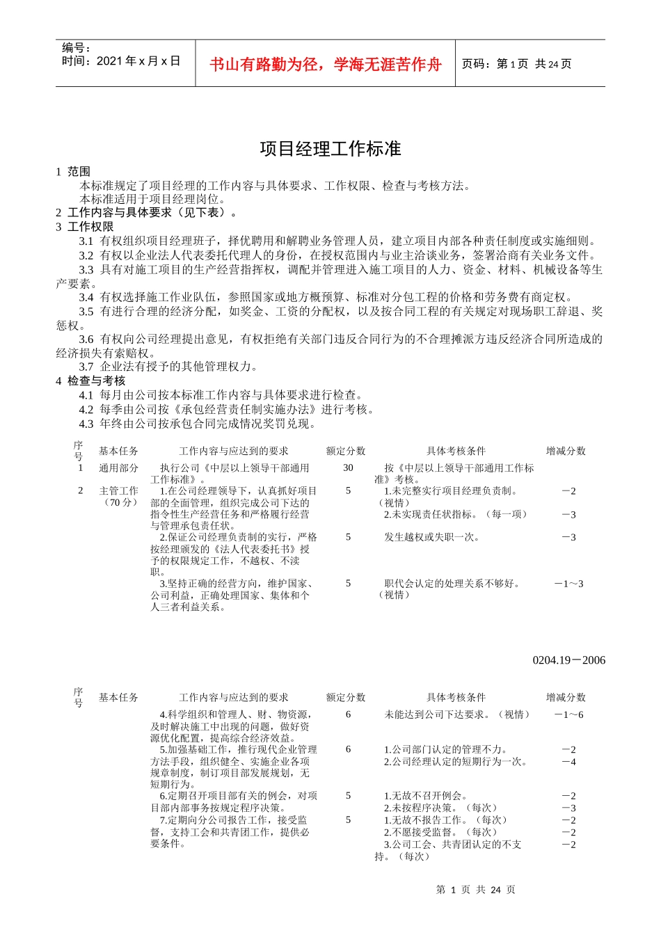 建筑工程项目管理人员工作标准_第1页
