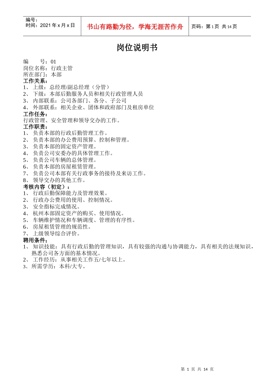 某公司职位说明书全集_第1页