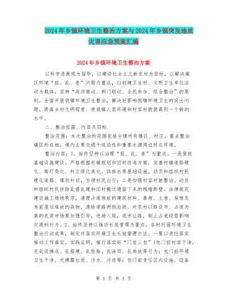 2024年乡镇环境卫生整治方案与2024年乡镇突发地质灾害应急预案汇编