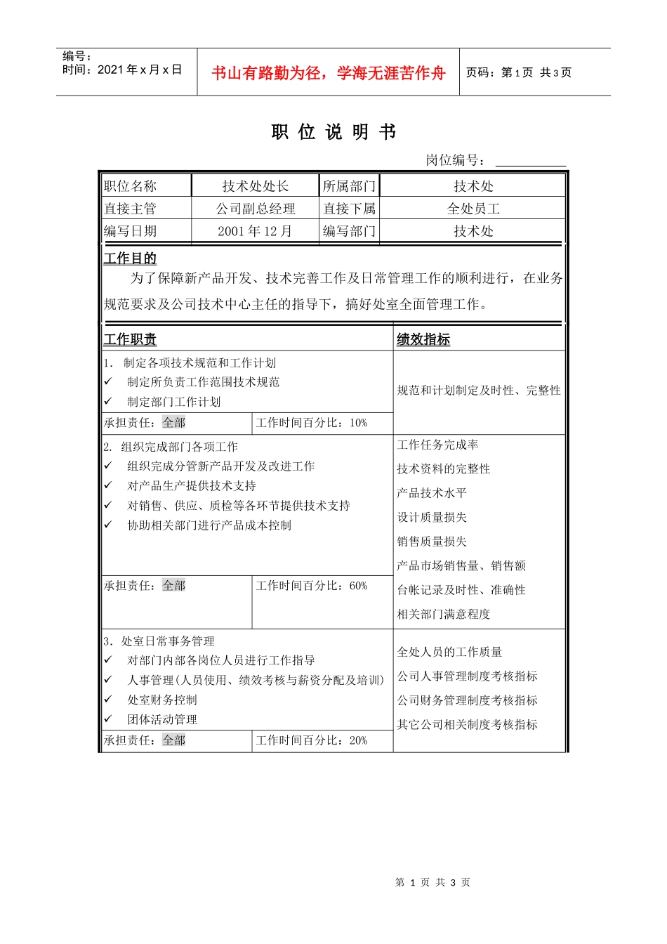 技术处处长职位说明书_第1页