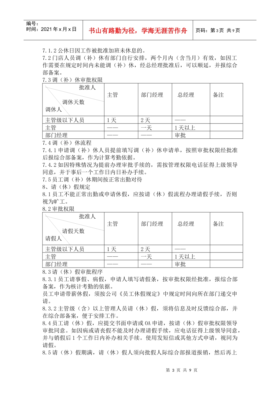 海棠湾餐饮有限公司考勤管理实施细则_第3页