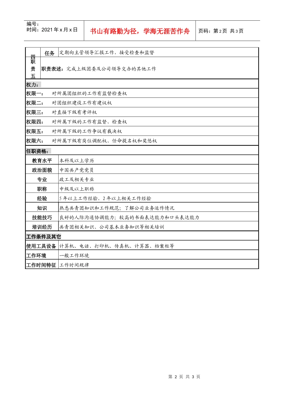 某高速公路公司团委书记岗位说明书_第2页