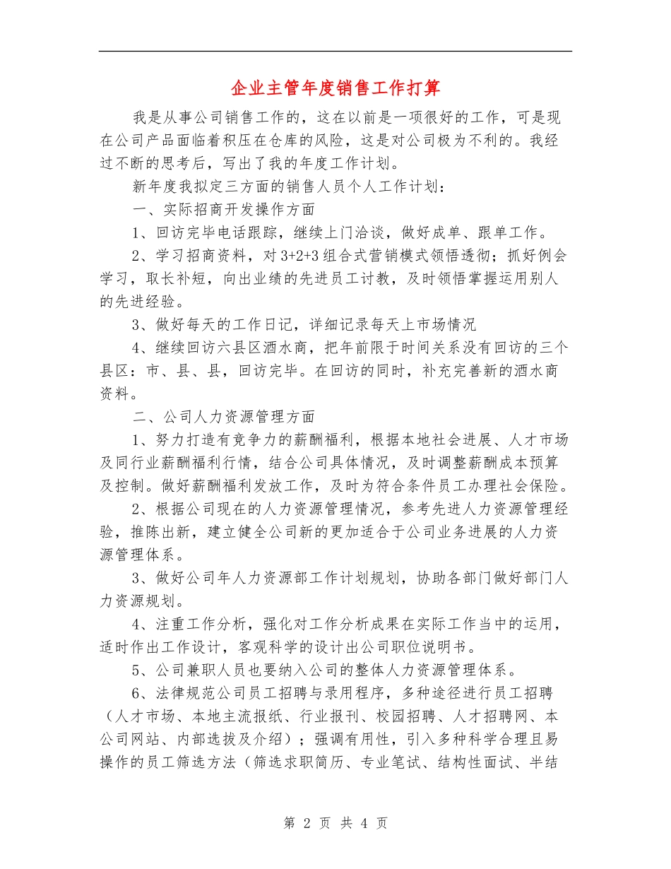 企业主管年度销售工作打算_第2页