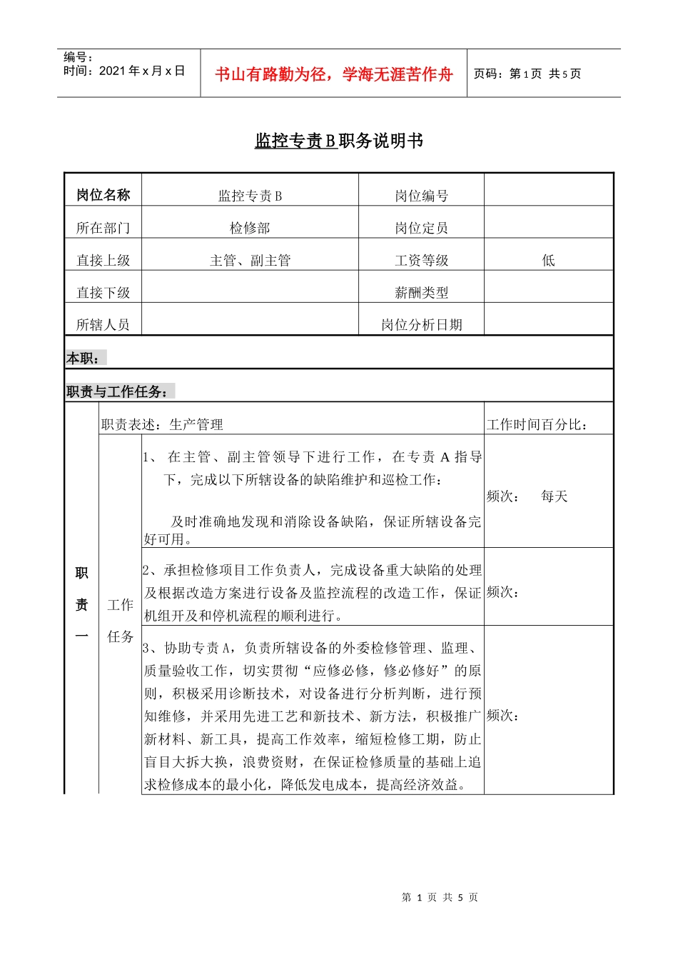 检修部监控专责b职务说明_第1页
