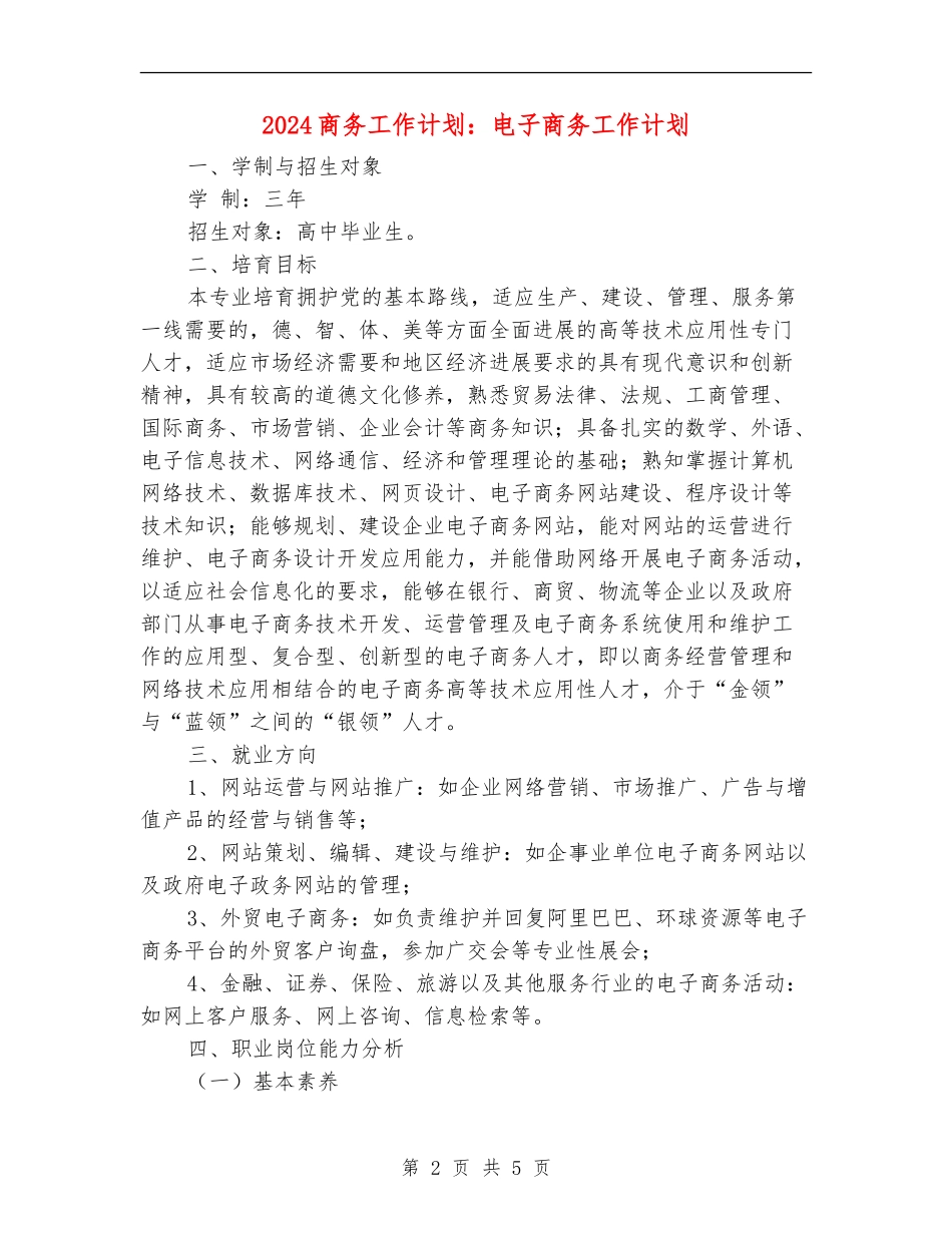 2024商务工作计划：电子商务工作计划_第2页