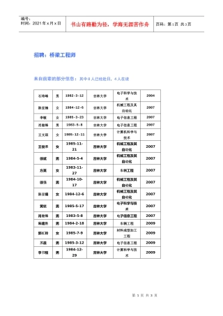 招聘桥梁工程师