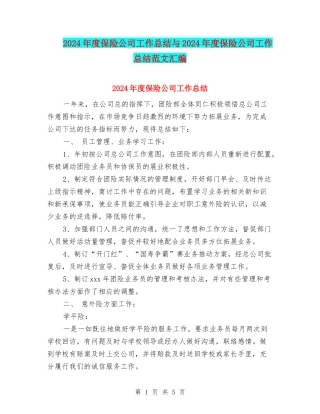 2024年度保险公司工作总结与2024年度保险公司工作总结范文汇编