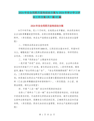 2024年安全用药月宣传活动方案与2024年审计学习评估工作方案汇编