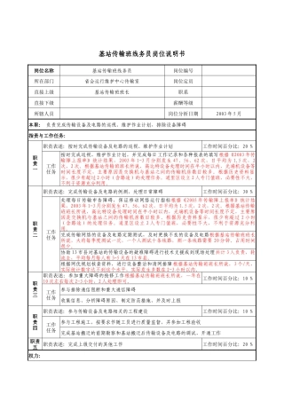 材料行业-省会运行维护中心传输室-基站传输班线务员岗位说明书
