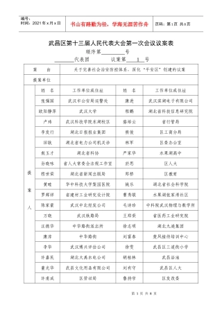 武昌区第十三届人民代表大会第一次会议议案表