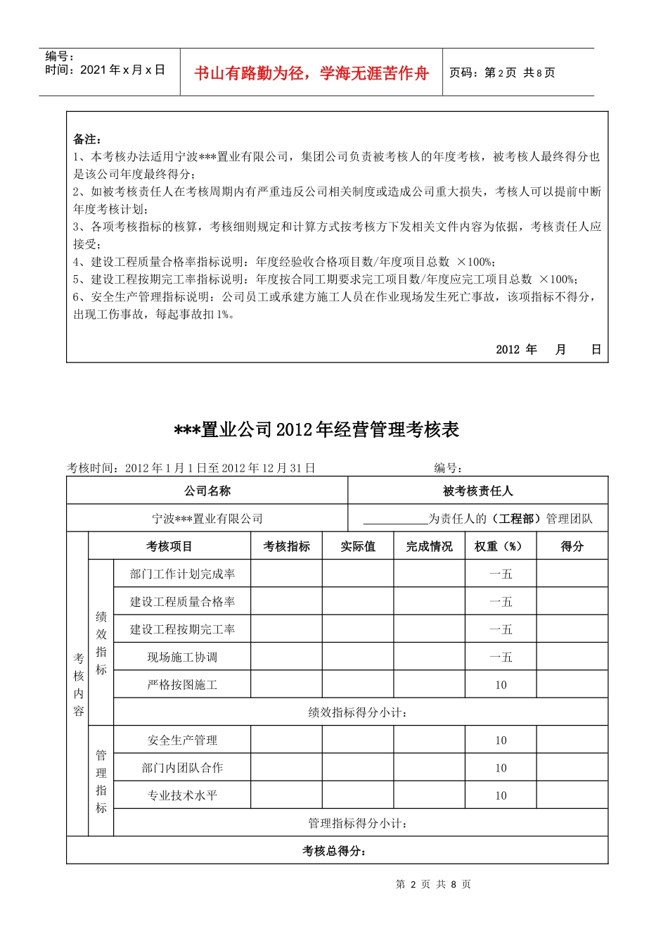 某置业公司经营管理考核表_第2页