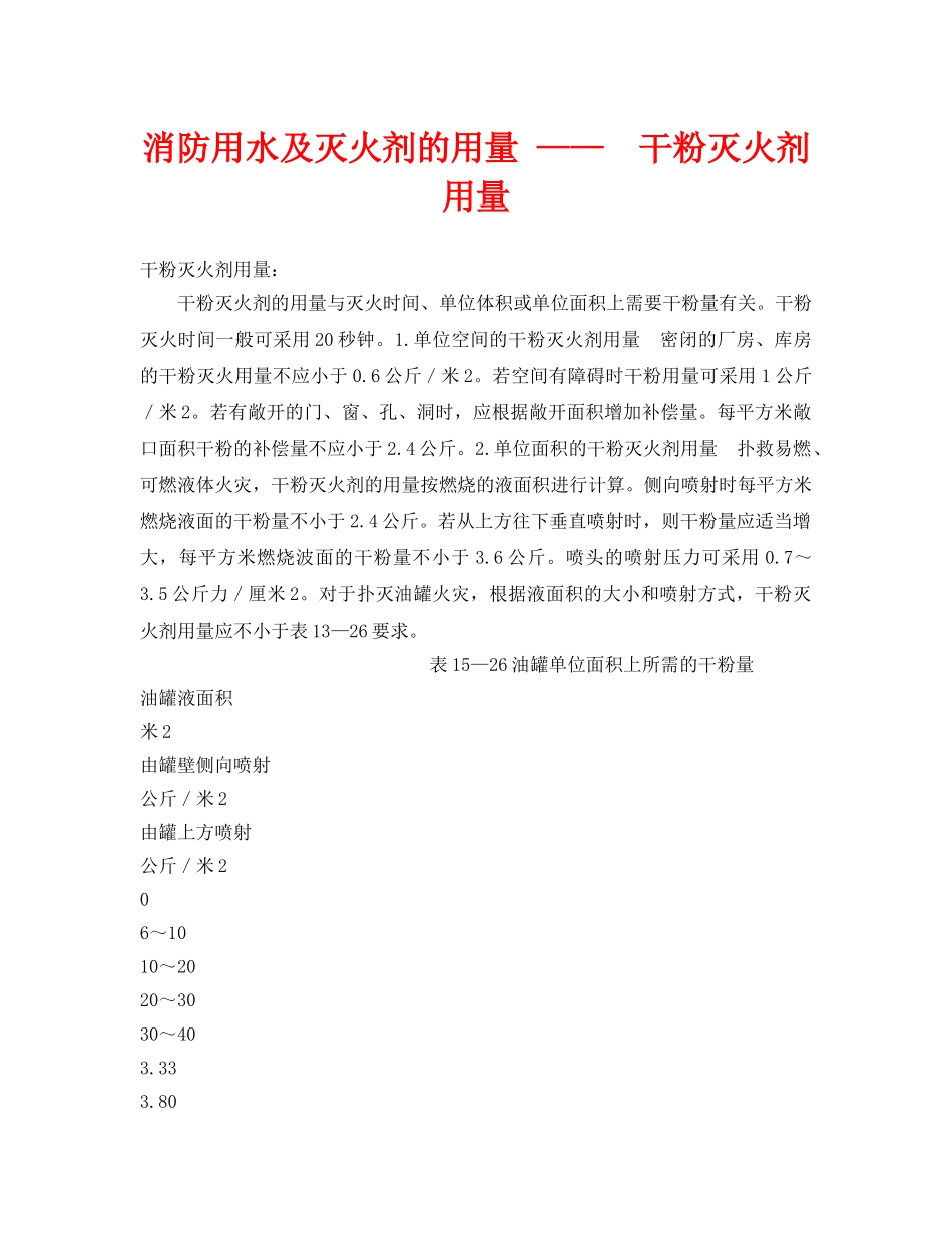 《安全技术》之消防用水及灭火剂的用量 ——  干粉灭火剂用量 _第1页