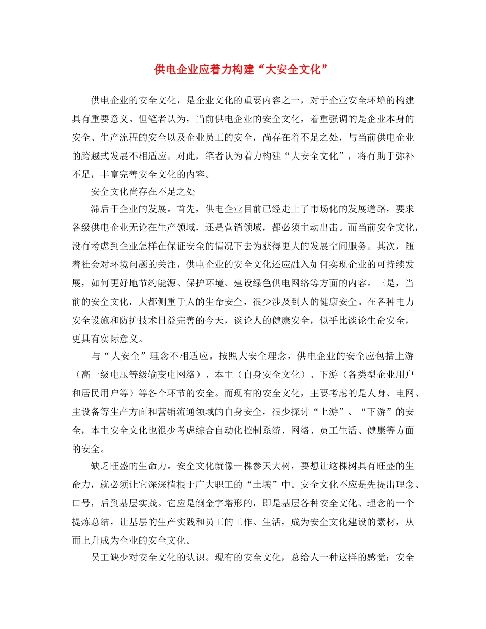 《安全文化》之供电企业应着力构建“大安全文化” _第1页