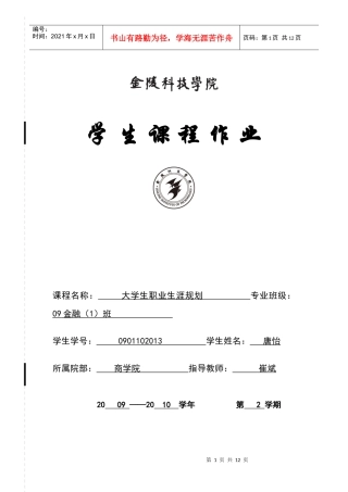 职业生涯规划学生作业(格式)