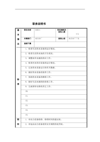 水泵工岗位说明书