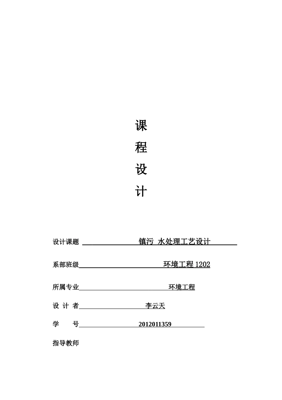 水污染课程设计~~~版本_第1页