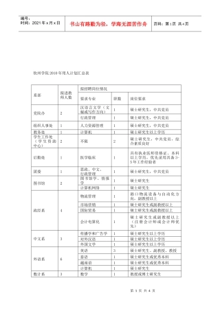 钦州学院XXXX年招聘计划doc-西北农林科技大学就业在