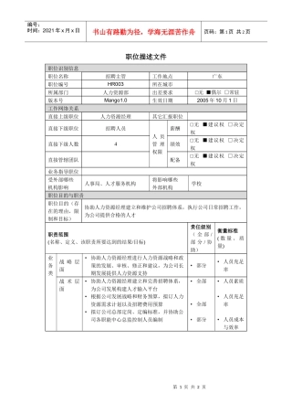招聘主管职位说明书