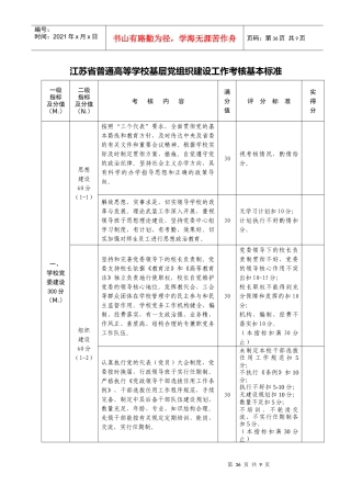 江苏省普通高等学校基层党组织建设工作考核基本标准