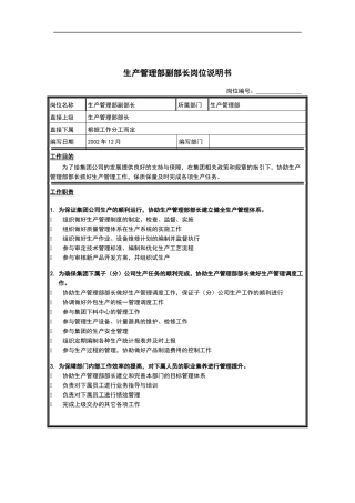 生产管理部副部长岗位说明书