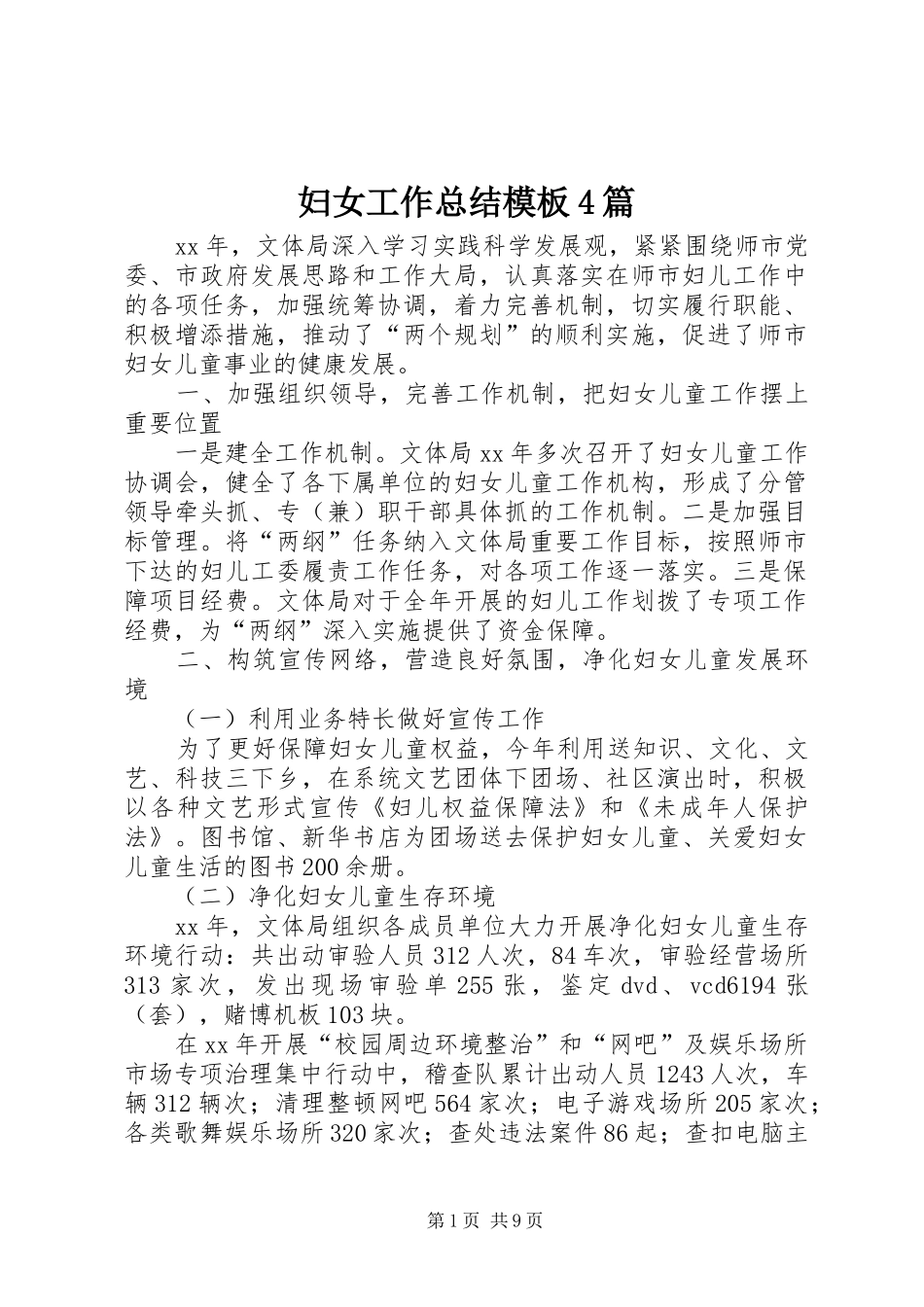 妇女工作总结模板4篇_第1页