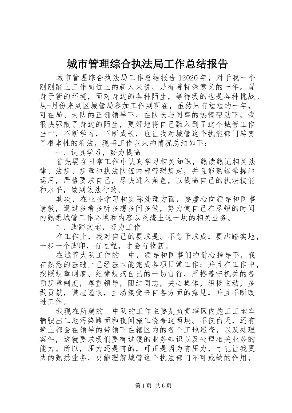 城市管理综合执法局工作总结报告_第1页