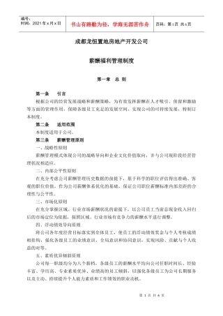 成都龙恒置地房地产开发公司薪酬福利制度