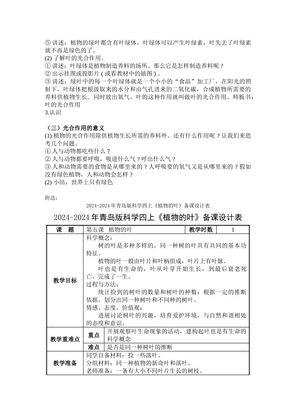 2024-2024年青岛版科学四上《植物的叶》word教案_第2页