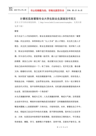 计算机信息管理大学生职业生涯规划书范文