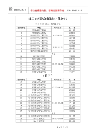 理工I组面试时间表(7日上午)