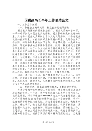 国税副局长半年工作总结范文
