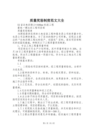 质量奖惩规章制度范文大全 