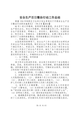 安全生产百日整治行动工作总结