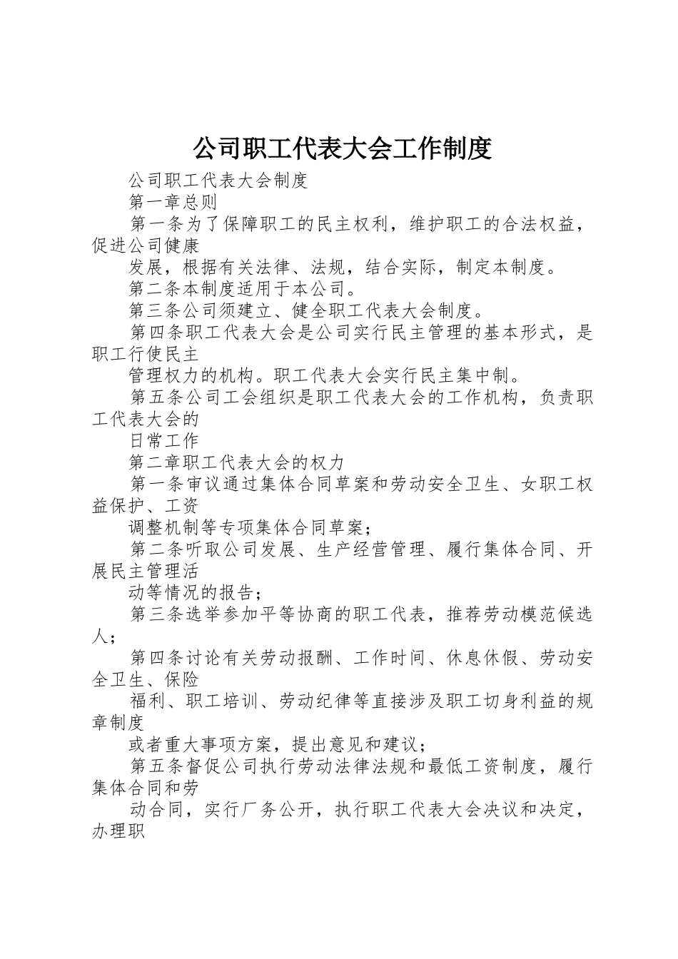 公司职工代表大会工作规章制度细则_第1页