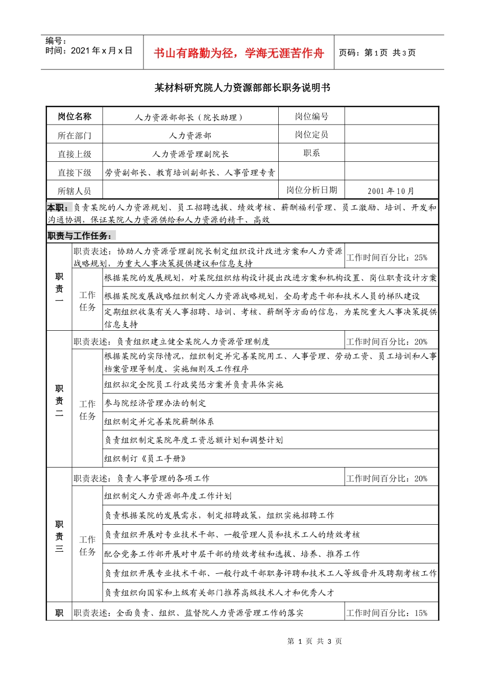 材料研究院人力资源部部长职务说明书_第1页