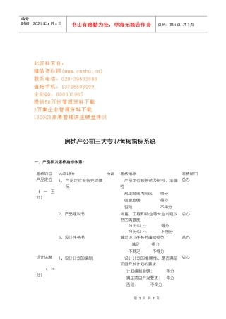 房地产公司三大专业考核指标系统介绍