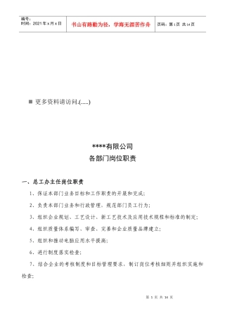 某公司各部门岗位职责说明