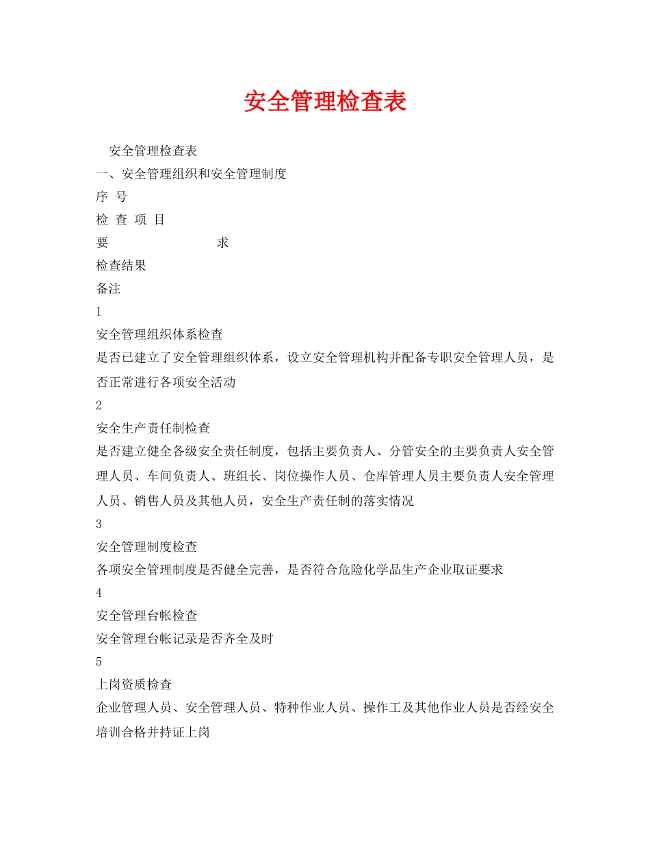 《安全管理资料》之安全管理检查表 _第1页