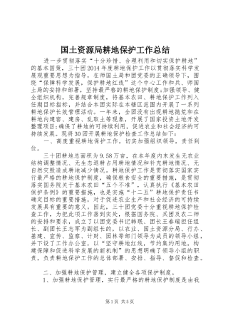 国土资源局耕地保护工作总结