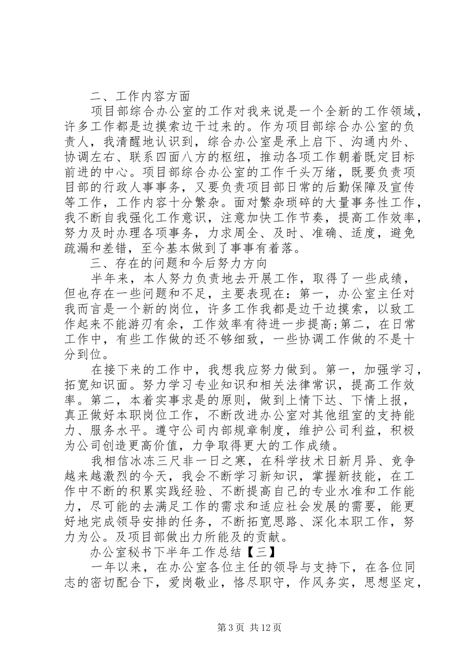 办公室秘书下半年工作总结_第3页